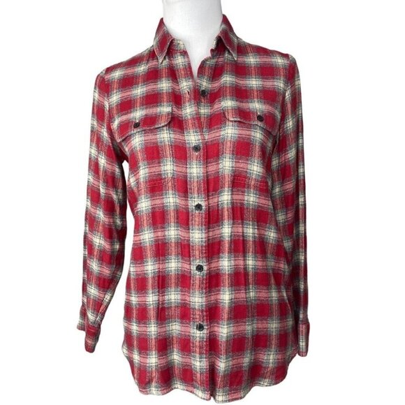 Madewell Women's Red Ex-Boyfriend Shirt Long Sleeves in Fairfax Plaid XS/C38 - Picture 1 of 12